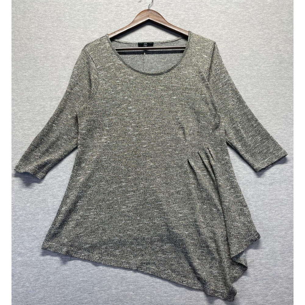 Lane Bryant Tunic Top Womens 14/16 Heather Gray Metallic Asymmetric Draped Hem